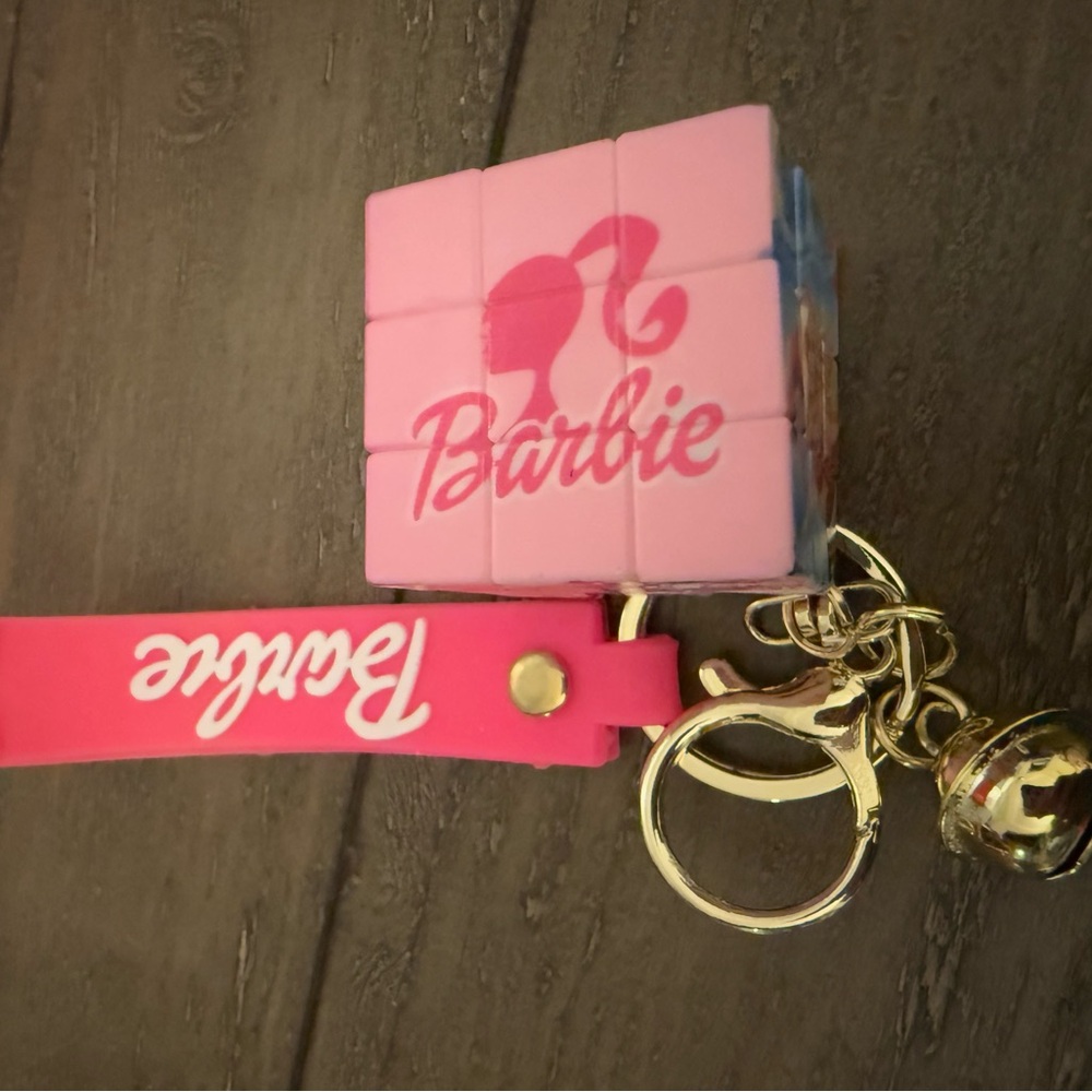 Barbie Pink Rubik’s Cube Keychain Rubber Strap New